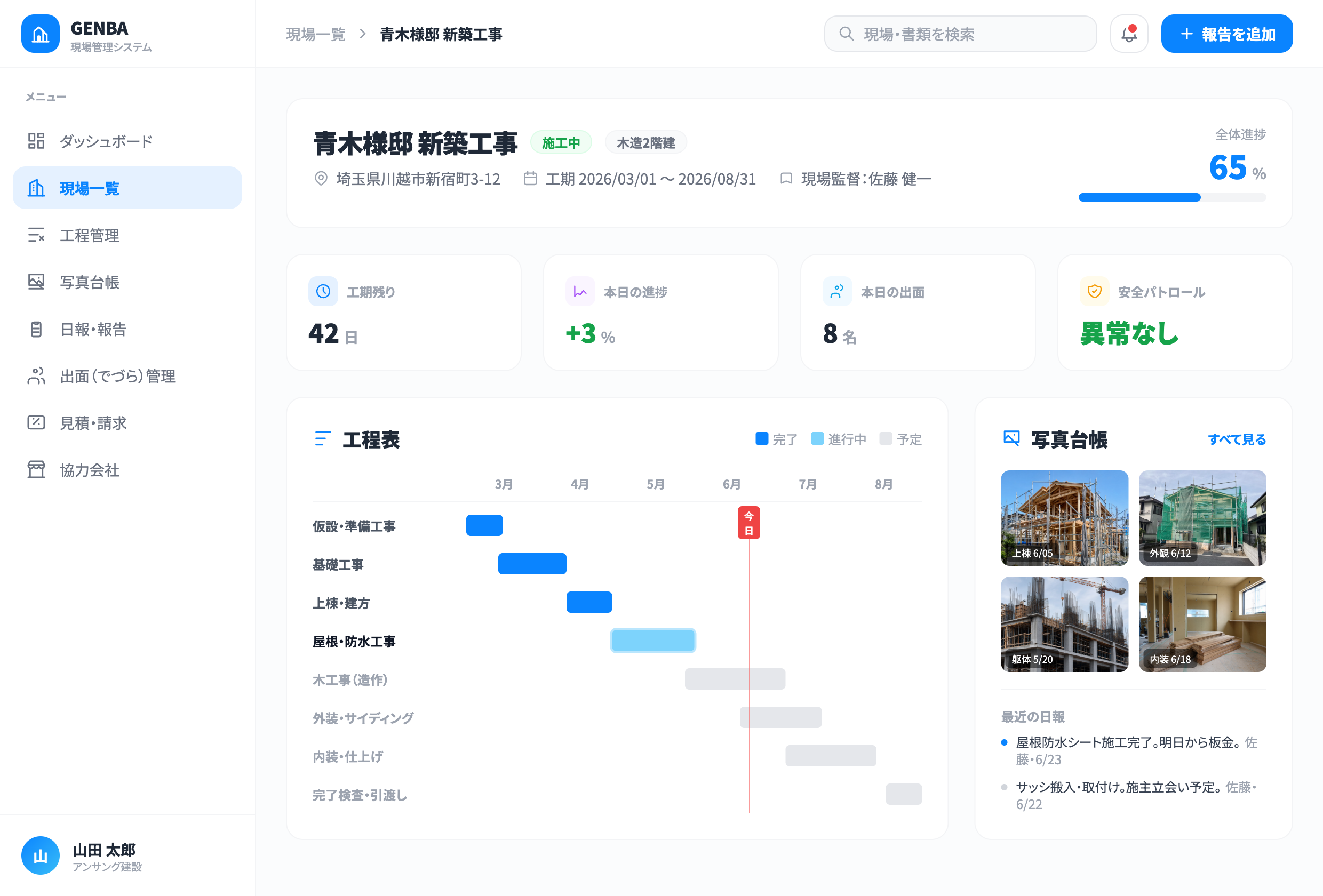 現場管理システムのダッシュボード（デモ画面イメージ）